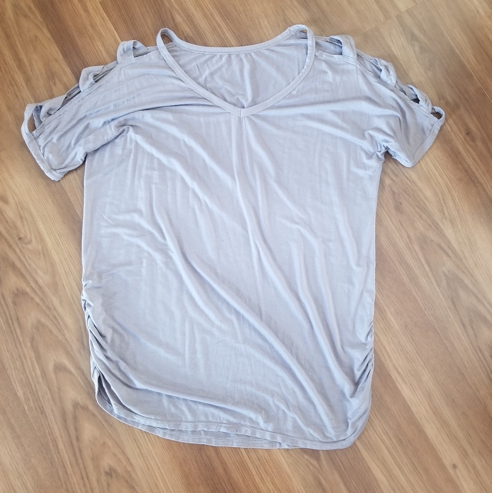 Gray Cut out Sleeve Top